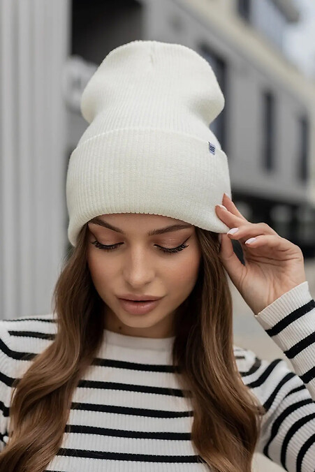Women's ribbed hat Alita milky color. Hats, berets. Color: beige. #4051002