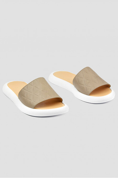 Women's leather sandals in cappuccino color. Flip flops. Color: beige. #4206004