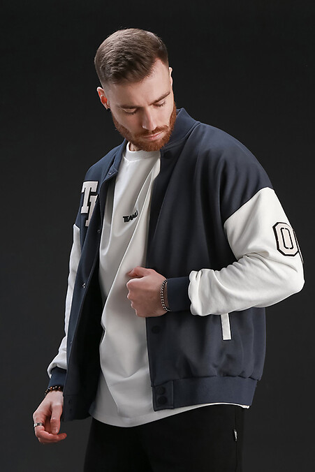 Men's bomber jacket with buttons Oversize Petlia 23 ash with milk - #8034004