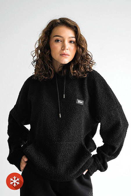 Warmer, schwarzer, übergroßer Lama-Kapuzenpullover für Damen - #8034005