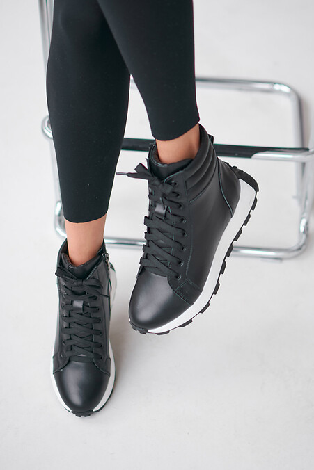 Hohe Damen-Sneakers aus schwarzem Leder - #4207008