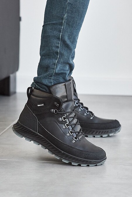 Мужские кроссовки кожаные зимние черные - #8019009