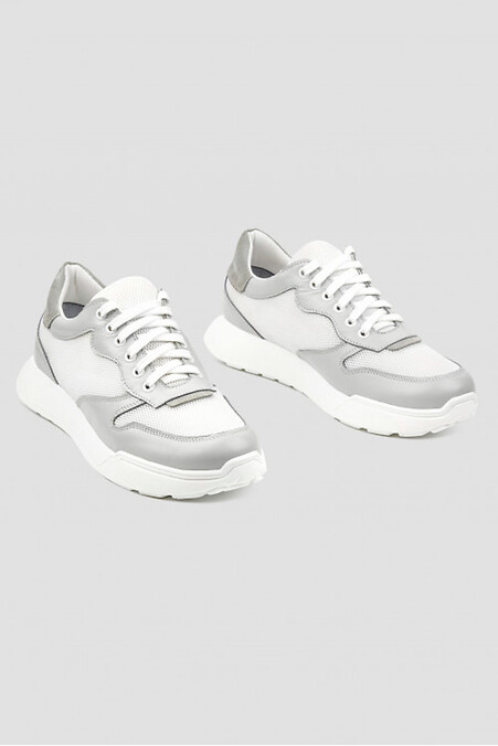 Stylische Damen-Sneakers aus grauem Leder. Turnschuhe. Farbe: grau. #4206012