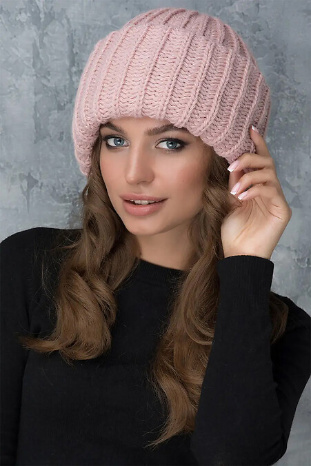 Women's voluminous knitted hat Blizzard powder color. Hats, berets. Color: pink. #4051014
