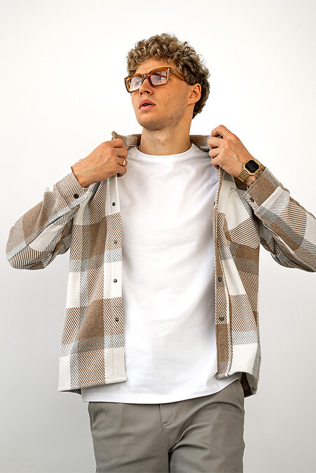 Herren-Kaschmir-Karohemd Sand - #8034017