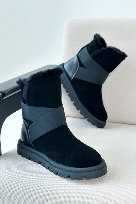 Women's black suede slip-on boots for winter - #4207020