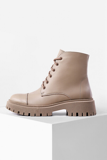 Halbsaison-Damenstiefel aus Leder mit Schnürsenkel und Reißverschluss. Stiefel. Farbe: beige. #4207022