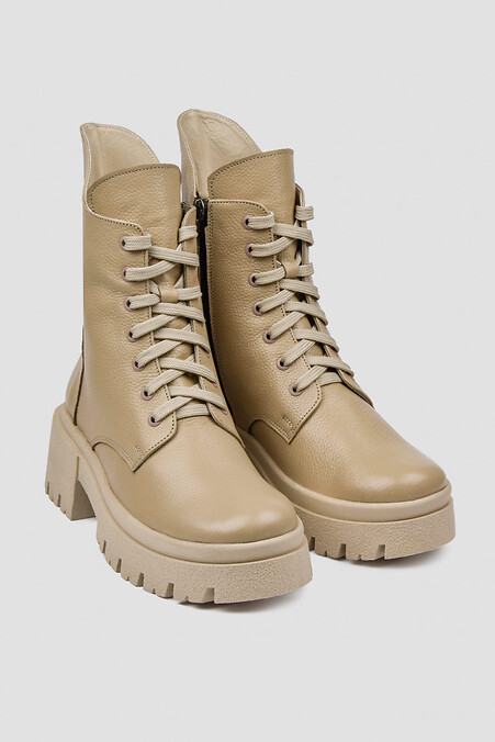 Beige winter boots made of genuine leather - #4206027