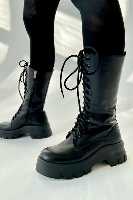 Women's high winter boots made of genuine leather - #4207027