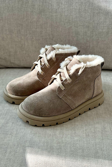Women's winter beige sneakers made of natural suede - #4207029