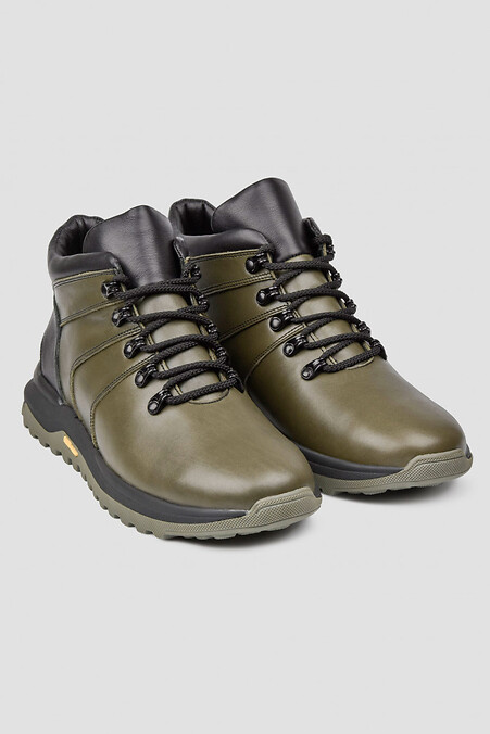 Men's Khaki Winter Leather Athletic Boots - #4206031