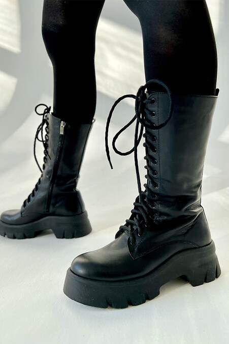 Women's high demi-season boots made of genuine leather - #4207031