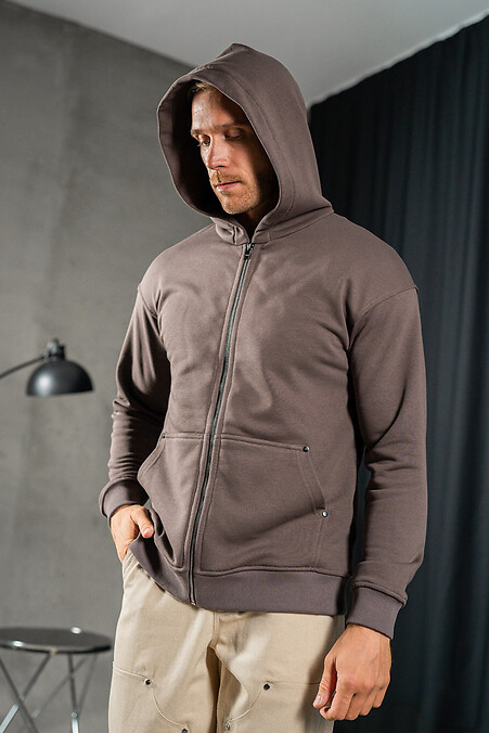 Herren-Kapuzenpullover mit Reißverschluss in Übergröße, Mokka - #8034031