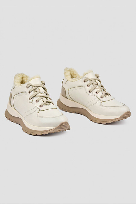 Women's light natural leather winter sneakers - #4206032