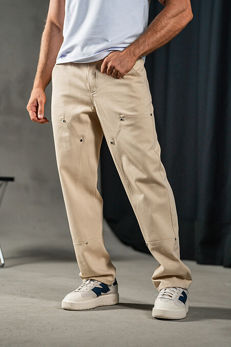 Men's straight pants made of cotton Jeans Casual Beige - #8034035