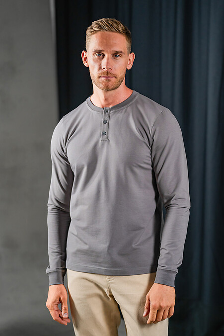 Herren Strick-Longsleeve mit Knopfleiste lang lässig grau - #8034037
