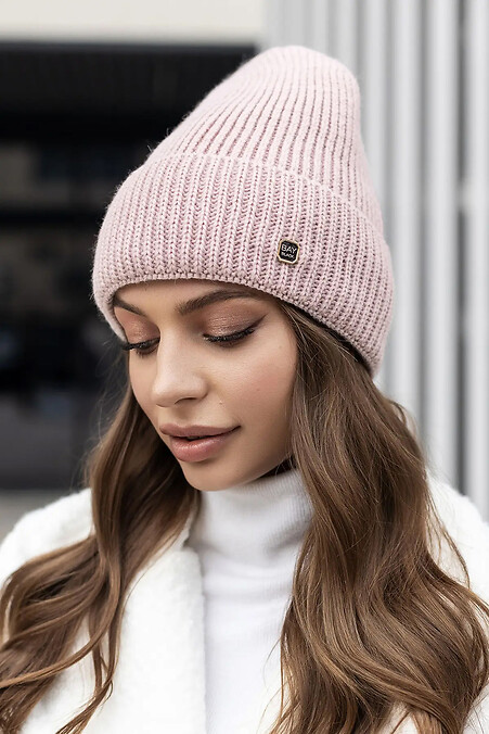Knitted hat Eva powder color on fleece. Hats, berets. Color: pink. #4051042
