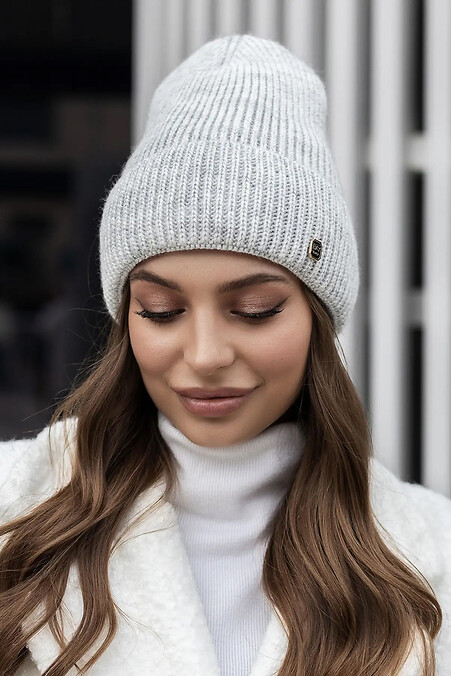 Knitted hat Eva gray on fleece. Hats, berets. Color: gray. #4051044