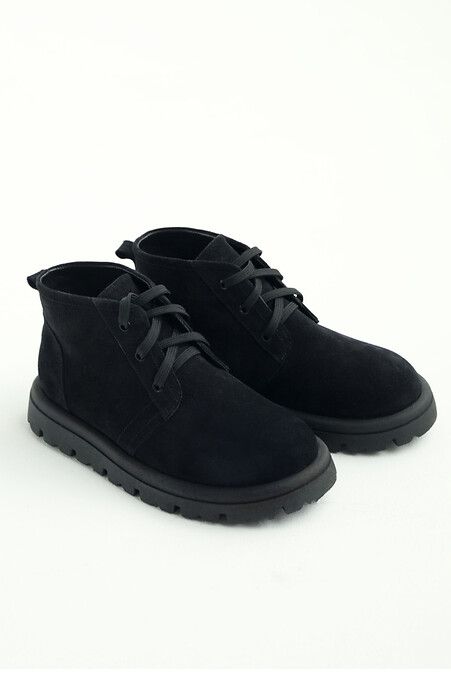 Women's demi-season black sneakers made of genuine suede - #4207045