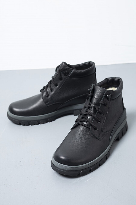 Зимові чоловічі черевики з натуральної шкіри чорні - #4206051