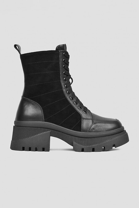Стильные и комфортные зимние кожаные ботинки на платформе.. Ботинки. Цвет: черный. #4206053