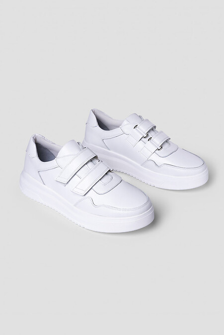 White Leather Velcro Sneakers - #4206056