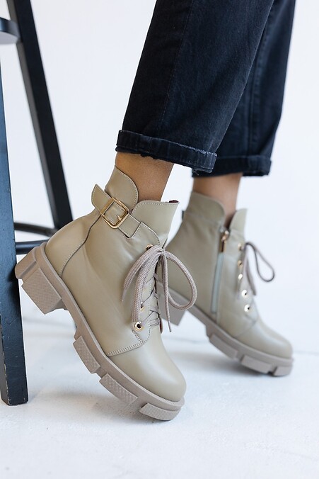 Женские ботинки кожаные зимние бежевые - #8019059