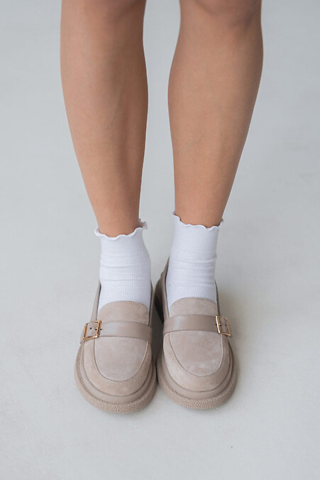 Stylish beige suede shoes with buckle. Shoes. Color: beige. #4206060