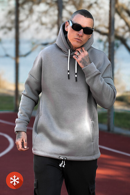 Warmer Herren-Kapuzenpullover mit MASKULT-Aufdruck in Grau - #8034061