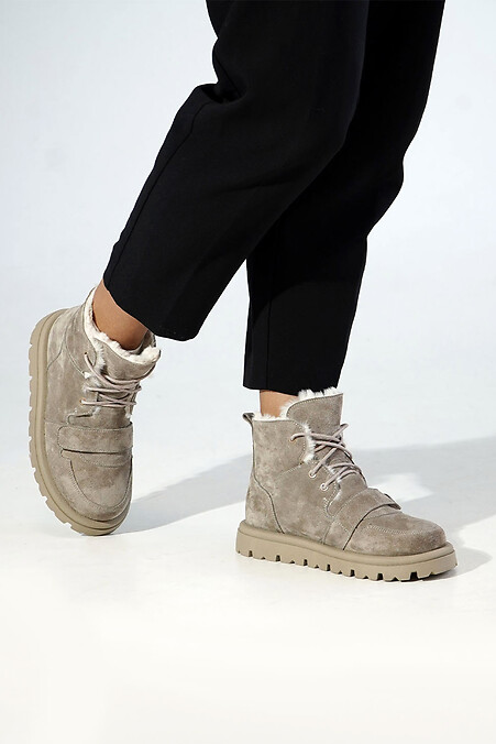 Высокие замшевые зимние анатомические ботинки коричневые - #4207063