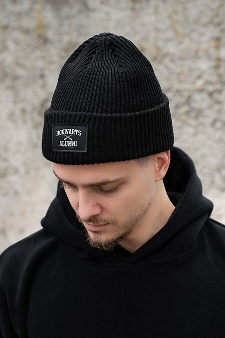 Мужская Теплая Удлиненная Трикотажная Шапка Бини Докер С Принтом Alumni Dominic Black - #8056063