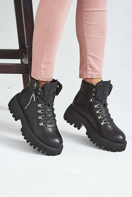 Женские ботинки кожаные зимние черные. Ботинки. Цвет: черный. #8019066
