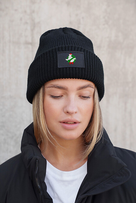 Warme, längliche Strickmütze Docker für Damen mit Ghost Dominic Aufdruck Schwarz - #8056066