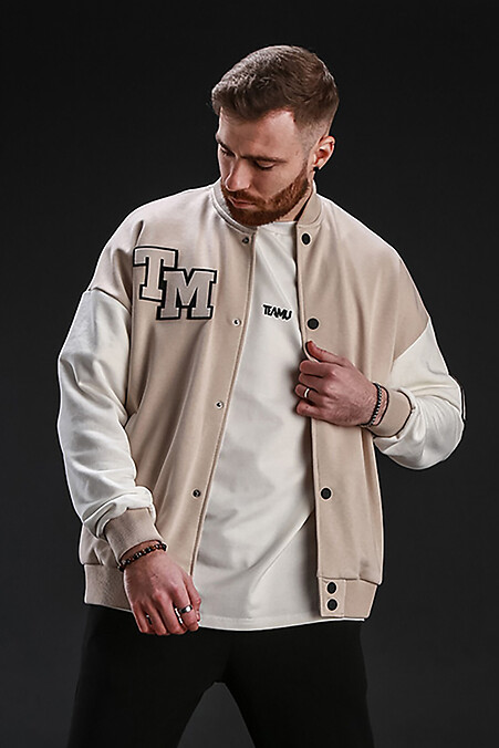 Men's bomber jacket with buttons Oversize Petlia 23 Sandy with milky - #8034067
