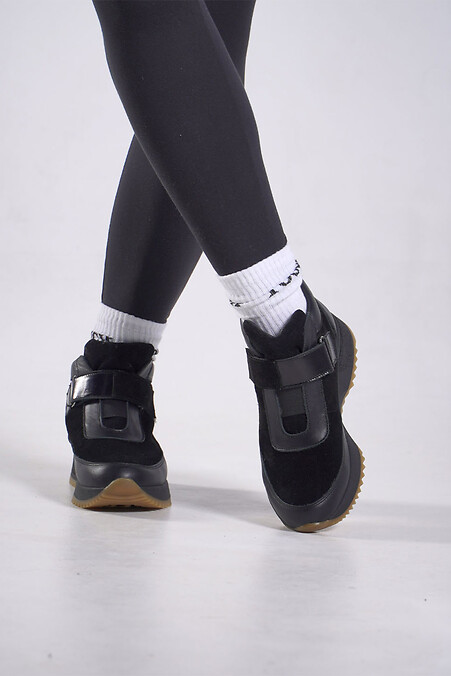 Schwarze Sneaker mit Klettverschluss, Leder und Wildleder - #4207068