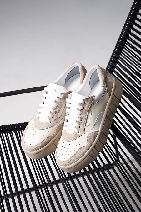 Light leather platform sneakers with suede inserts.. sneakers. Color: beige. #4206076