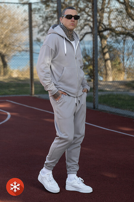 Men's warm zipper suit ZIP FUR Gray - #8034078