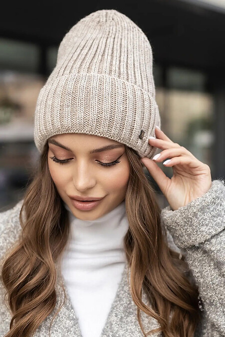 Knitted women's hat on microfleece Olesya beige. Hats, berets. Color: beige. #4051079