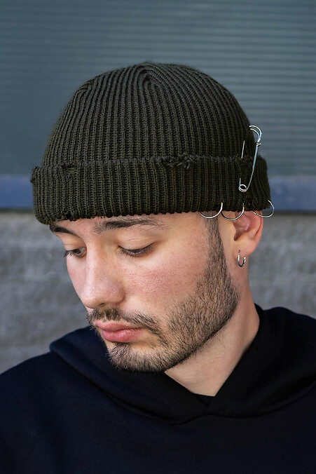 Ripped Beanie Hat Destroyed. Hats, berets. Color: green. #8049080