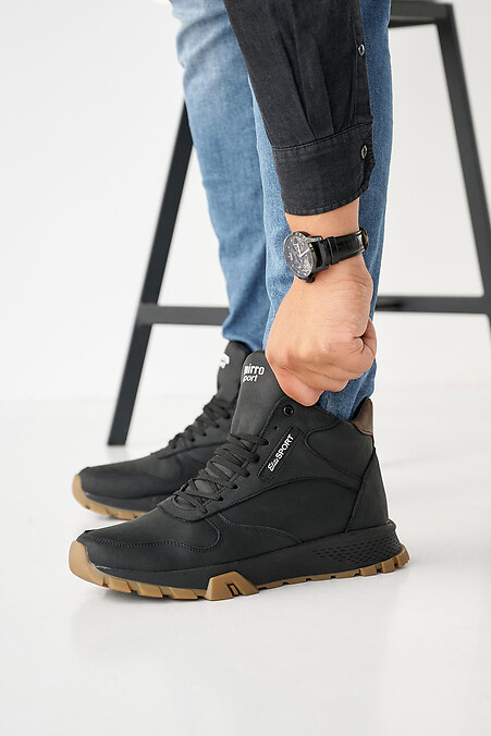 Men's winter leather sneakers black high. Sneakers. Color: black. #2505085