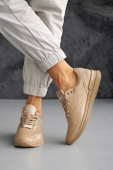 Women's leather sneakers spring-autumn beige - #2505086