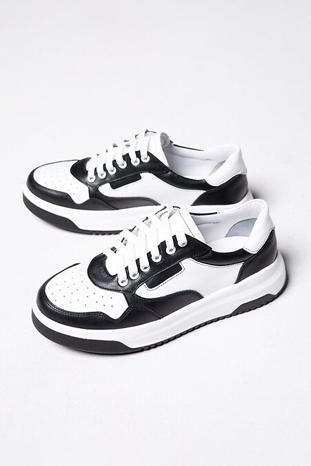 Black and white leather platform sneakers. - #4206088