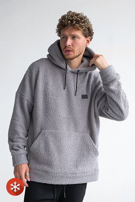 Warmer, übergroßer Herren-Kapuzenpullover Lama Grey - #8034090