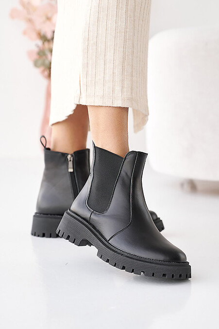 Женские кожаные ботинки зимние черные - #2505092