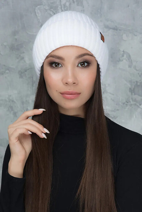 Knitted women's hat Sheila white on fleece. Hats, berets. Color: white. #4051097