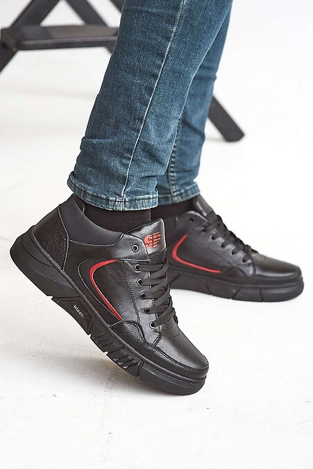 Мужские кроссовки кожаные зимние черные - #8019097