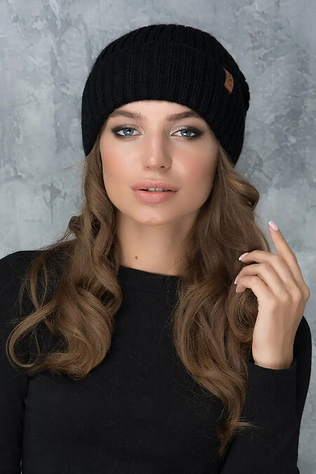 Knitted women's hat Sheila black on fleece. Hats, berets. Color: black. #4051100