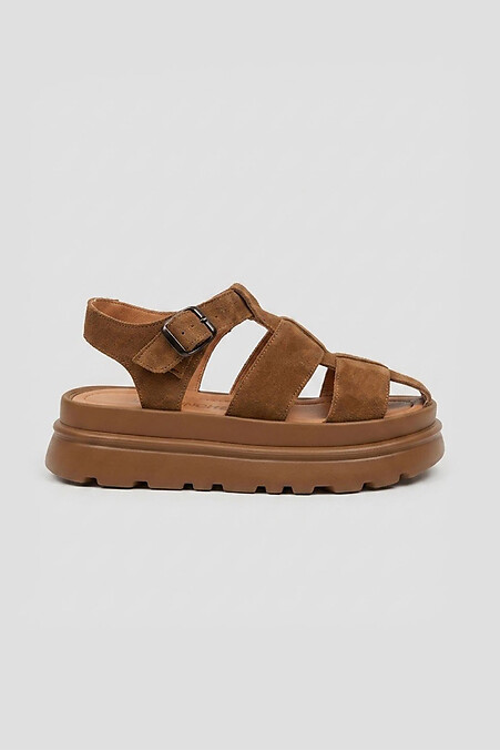 Braune Wildleder-Gladiatorensandalen auf Plateau - #4207102