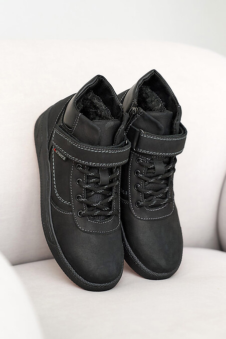 Подростковые ботинки кожаные зимние черные. Ботинки. Цвет: черный. #8019102
