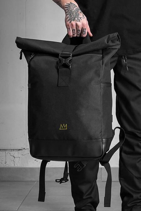 Herren-Schulrucksack Rolltop ohne Druck Crown Schwarz - #8055102